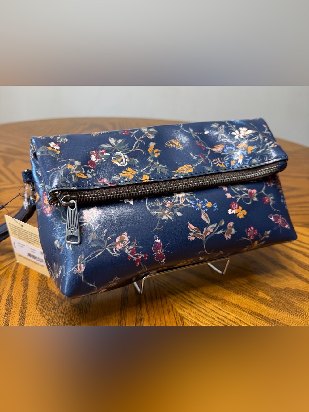 Patricia Nash Navy Floral Foldover Clutch Wristlet